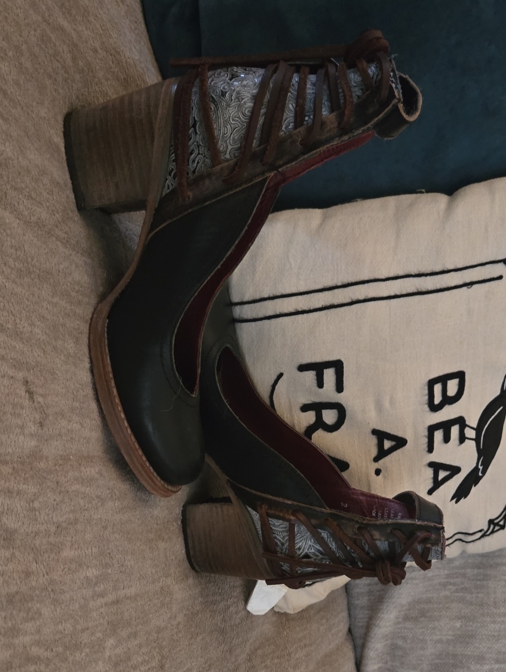 Freebird by Steven Black and Brown Block Heel Lace-Up Cutout Boots